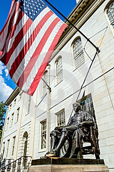 John Harvard statue in Harvard University in Cambridge, MA