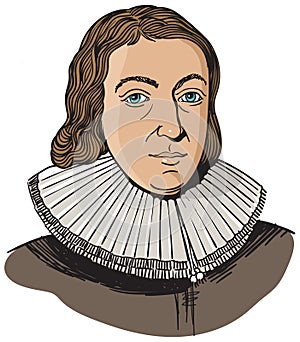 John Milton cartoon portrait, vector