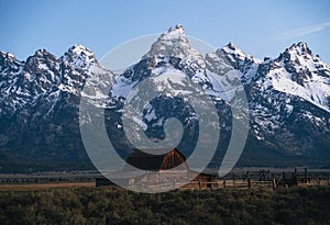 John Moulton Barn in Grand Teton National Park on Mormon Row during sunrise.