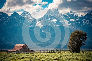 John Moulton barn seen from Mormon Row, Grand Teton National Park