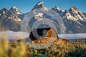 The John Moulton Barn at sunrise in Grand Teton National Park Wyoming at Morman Row