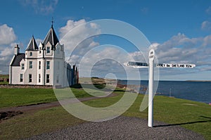 John O' Groats Hotel and new Signpost, John O' Groats Hotel, Caithness, Scotland, UK. photo