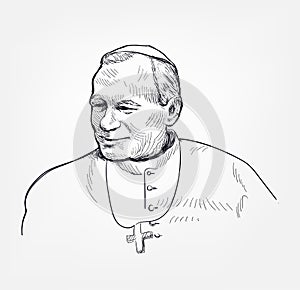 John Paul II vector sketch portrait isolated