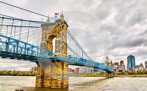 John A. Roebling Suspension Bridge across the Ohio River in the USA