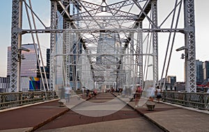 John Seigenthaler pedestrian bridge or Shelby street crossing as dusk falls in Nashville