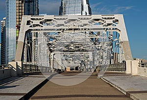 John Seigenthaler pedestrian bridge or Shelby street crossing at sunrise in Nashville