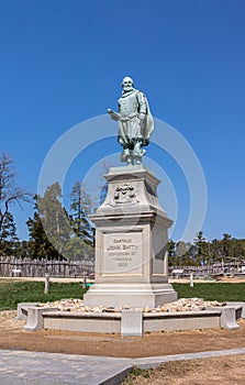 John Smith statue at fort in historic Jamestowne, VA, USA