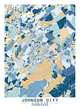 JohnsonCity Tennessee USA Creative Color Block city Map Decor Serie