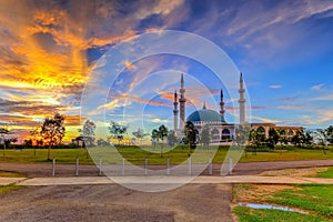 JOHOR BAHRU,Malaysia- 19 October 2017 : The Long Exposure Picture Of Sultan Iskandar mosque With The Golden Sunset As A Background