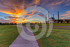 JOHOR BAHRU,Malaysia- 19 October 2017 : The Long Exposure Picture Of Sultan Iskandar mosque With The Golden Sunset As A Background