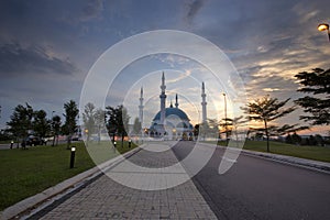 JOHOR BAHRU,Malaysia- 19 October 2017 : The Long Exposure Picture Of Sultan Iskandar mosque With The Golden Sunset As A Background