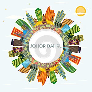 Johor Bahru Malaysia City Skyline with Color Buildings, Blue Sky and Copy Space
