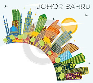 Johor Bahru Malaysia City Skyline with Color Buildings, Blue Sky and Copy Space