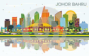 Johor Bahru Malaysia City Skyline with Color Buildings, Blue Sky and Reflections photo