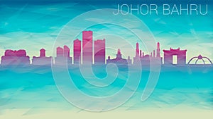 Johor Bahru Malaysia City Skyline Vector Silhouette. Broken Glass Abstract Geometric Dynamic Textured. Banner Background. Colorful