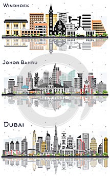 Johor Bahru Malaysia, Dubai UAE and Windhoek Namibia City Skylines Set