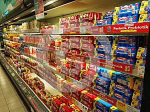 Johor Bahru, Malaysia. - 10 June 2020. airy products section in a supermarket has been resupplied to suit demand from customers.