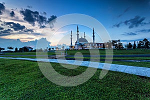 Johor Bahru, Malaysia - October 10 2017 : Mosque of Sultan Iskandar view during blue hour, Mosque Of Sultan Iskandar located at B