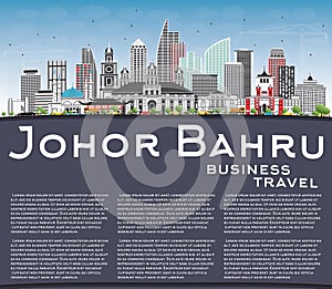 Johor Bahru Malaysia Skyline with Gray Buildings, Blue Sky and C