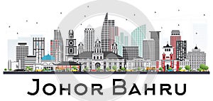 Johor Bahru Malaysia Skyline with Gray Buildings Isolated on White Background.
