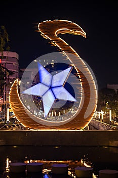 Johor Bahru River Installation at Night, Malaysia