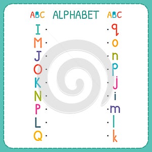 Join each capital letter with the lowercase letter. From I to Q. Worksheet for kindergarten and preschool. Exercises for children