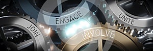 Join, engage, unite, involve - gears concept