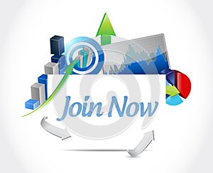 Join Now business graphs sign concept