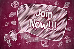 Join Now - Hand Drawn Illustration on Red Chalkboard.
