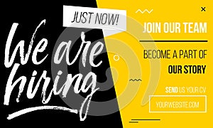 Join our team banner, poster of flyer template with yellow, white and black colors