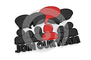 Join Our Team Concept Banner With Group Of People - Black And Red 3D Illustration Isolated On White Background