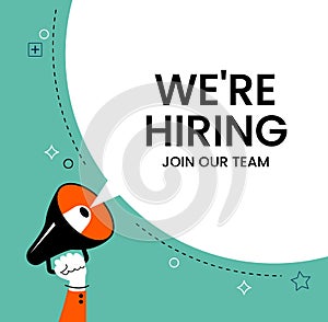 Join our team concept. WE\'RE HIRING banner. Open Recruitment Creative Ad.Looking for Talents Advertising.