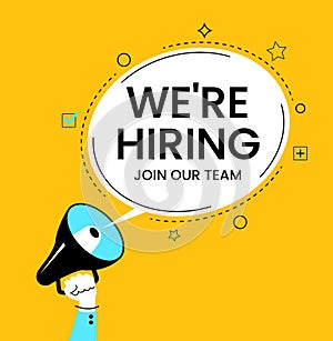 Join our team concept. WE\'RE HIRING banner. Open Recruitment Creative Ad.Looking for Talents Advertising.