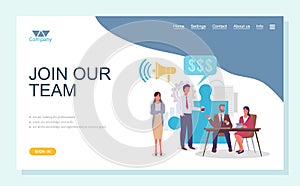 Join our team flat business concept. Teamwork landing page template. Business team, group of people