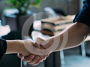 Join team job interview man woman handshake