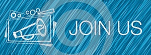 Join Us Blue Lines Triangle Box File Paper Symbol Text