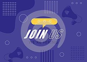 join us lettering with speech bubble