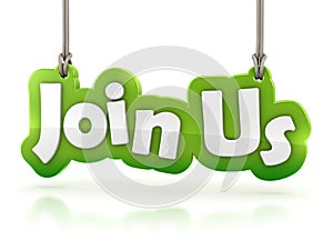 Join us text hanging on white background photo
