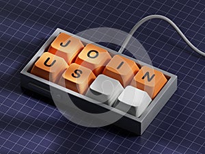 Join us word on Computer keyboard keys on wood table