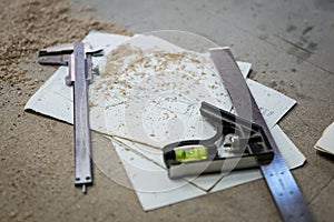 The joiner measures products. Joiner measuring tool at work