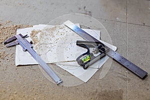 The joiner measures products. Joiner measuring tool at work