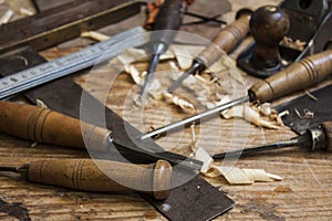 Joiner tools on wood table photo