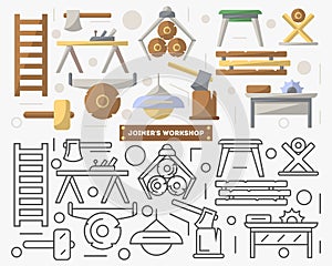 Joinery workshop furniture set in flat style