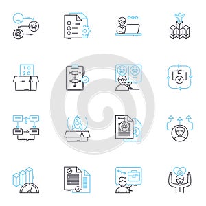 Joint effort linear icons set. Collaboration, Unity, Partnership, Synergy, Alliance, Companionship, Cohesion line vector photo