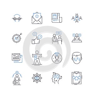 Joint enterprise line icons collection. Conspiracy, Accomplice, Collaboration, Cooperation, Sharing, Partnership, Unity photo