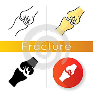 Joint fracture icon. Injured limb. Broken bone. Accident. Healthcare. Trauma treatment. Medical condition. Damaged body