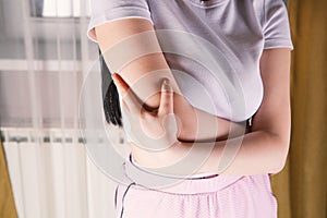 Joint injuries,. Spasm on the girl`s arm