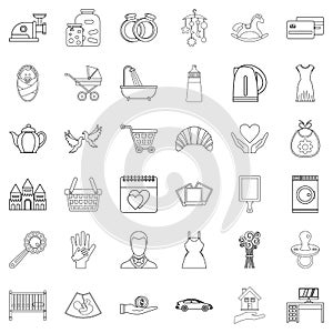 Joint life icons set, outline style