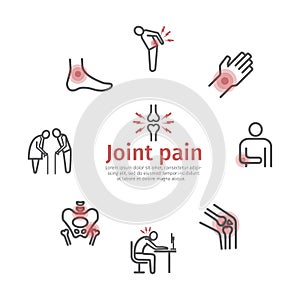 Joint pain banner. Icons set. Vector signs for web graphics. photo