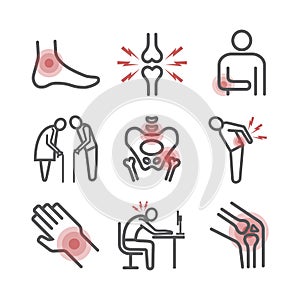 Joint pain. Icons set. Vector signs for web graphics.